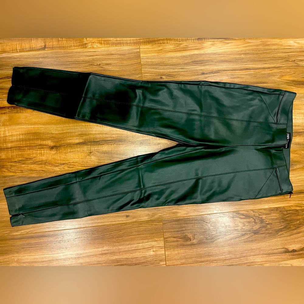 Zara dark green leather pants size medium.